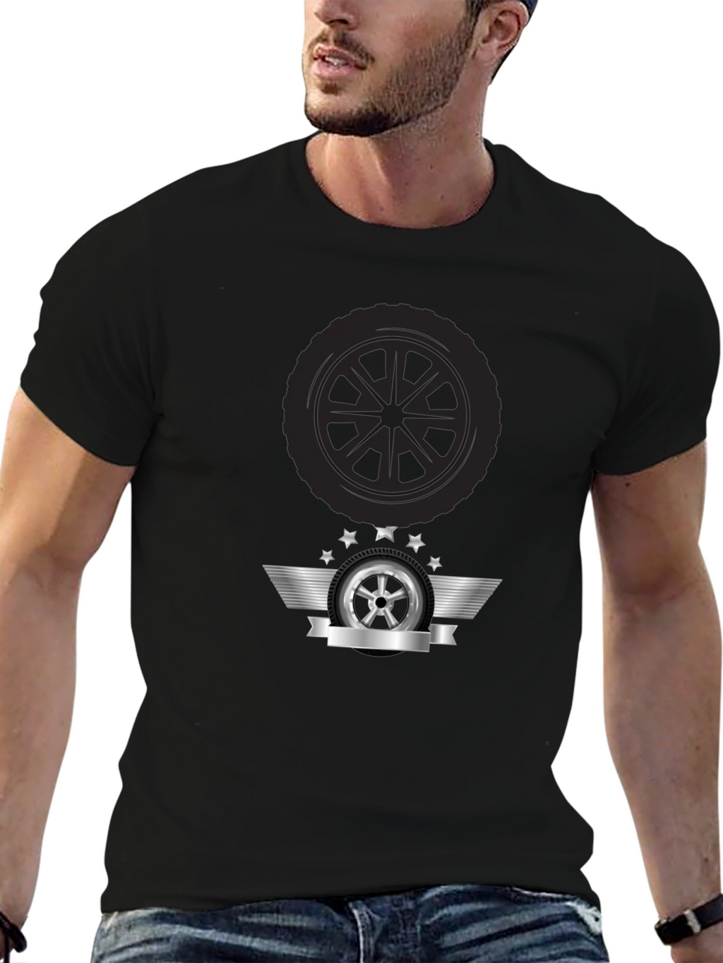Mens Black Tire Graphic T-Shirt
