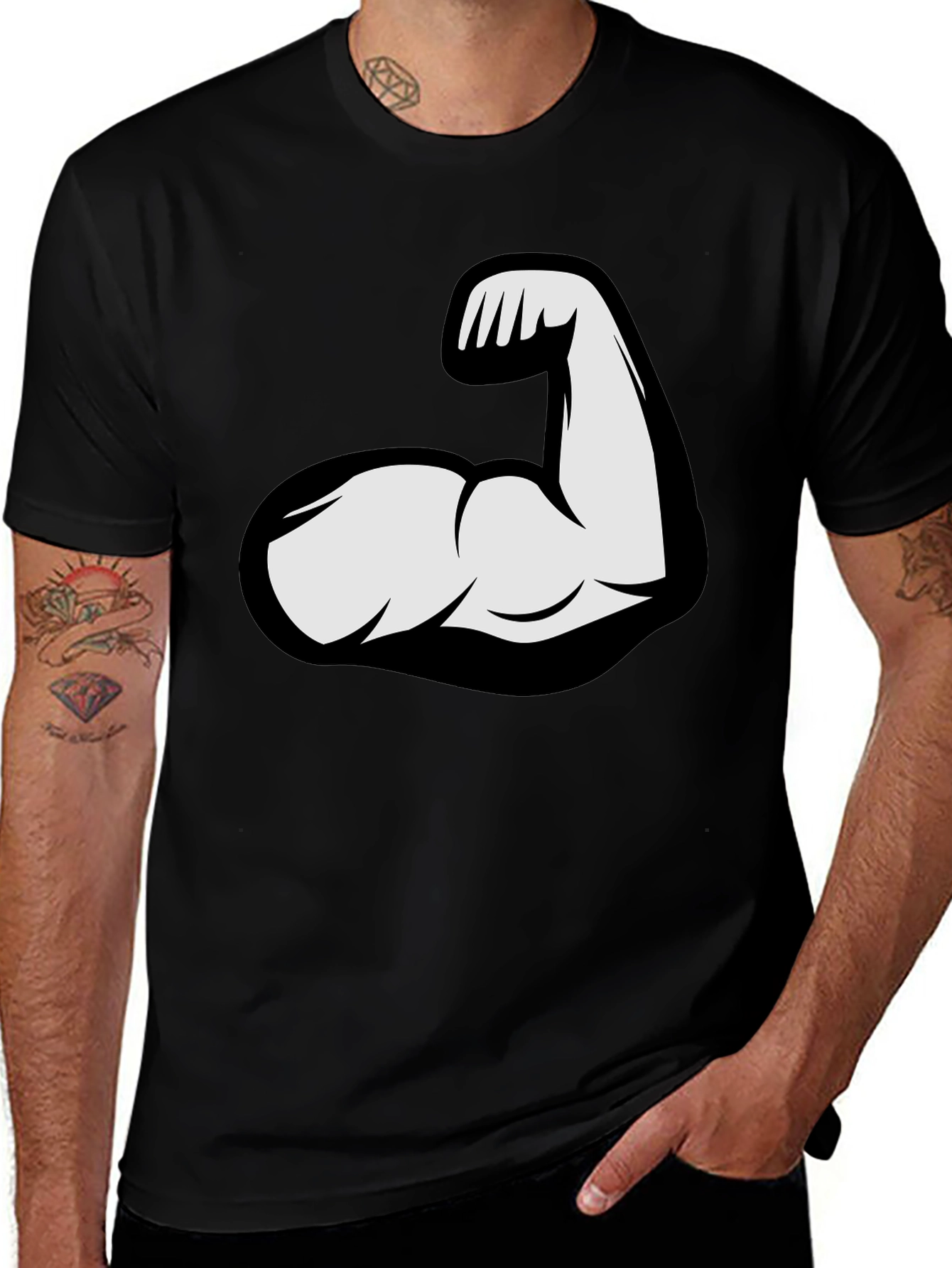 Flex Arm Graphic Tee - Black Cotton T-Shirt