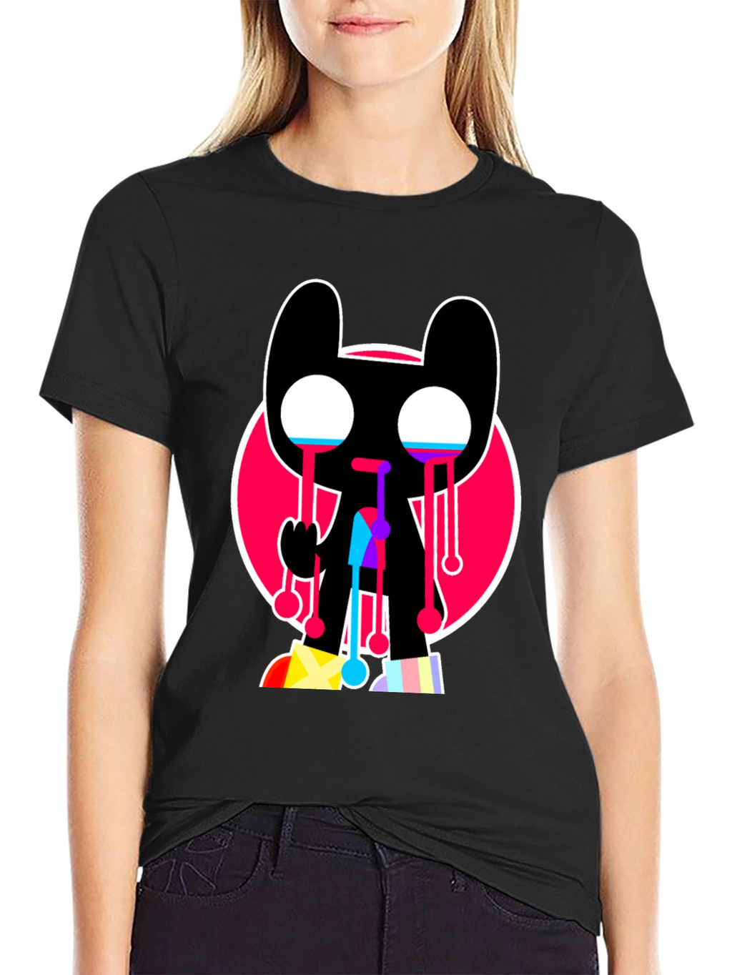 Trendy Crying Graphic Tee - Black