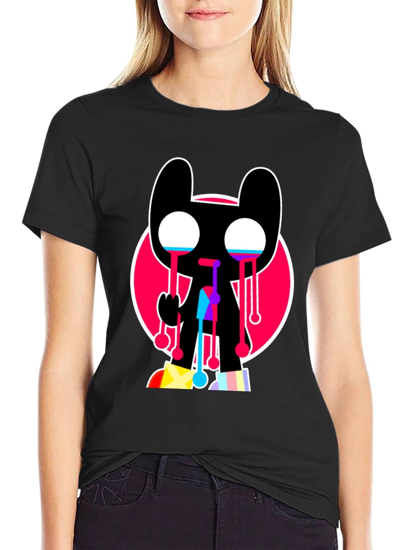 Trendy Crying Graphic Tee - Black