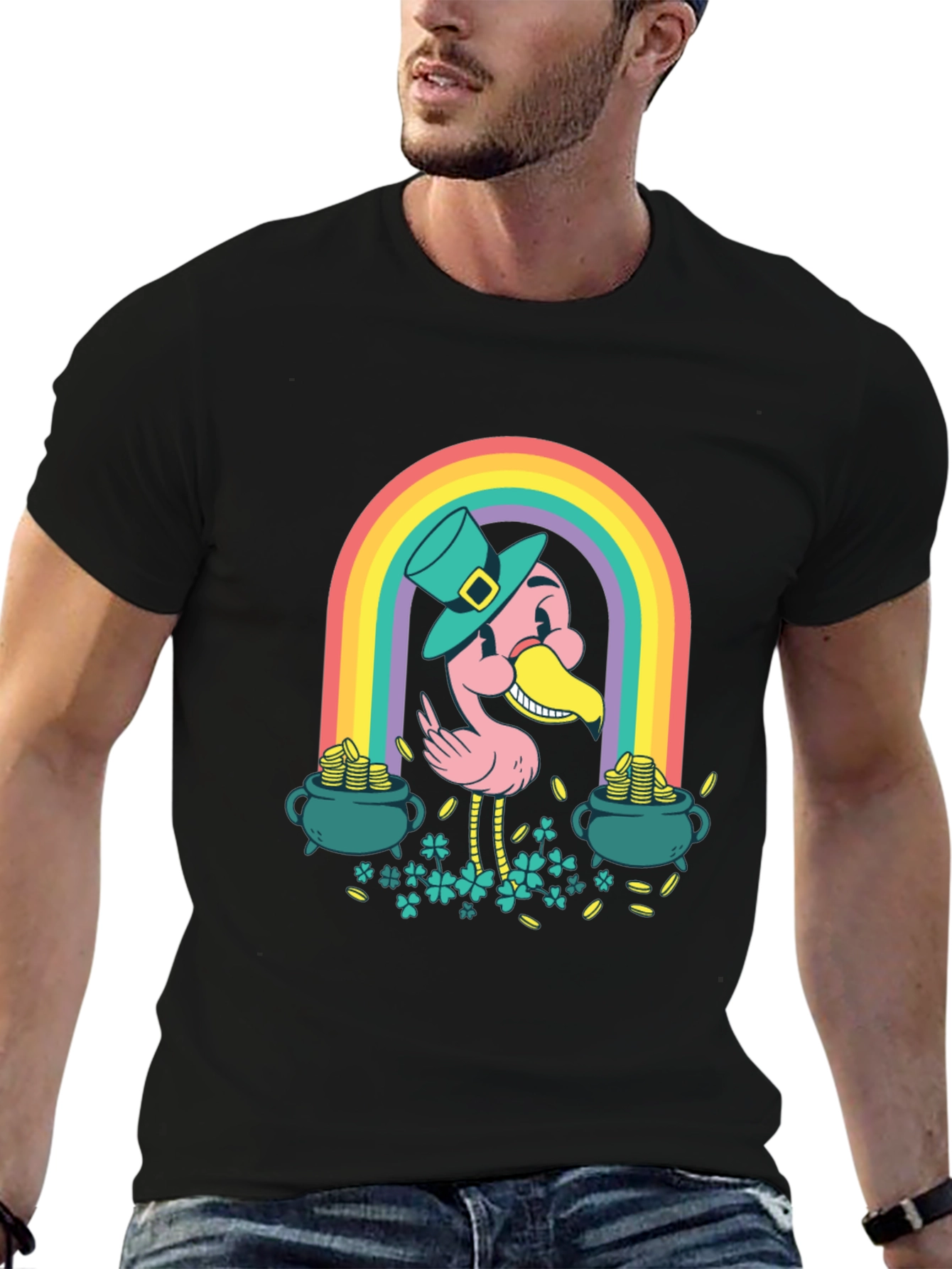 Lucky Flamingo Rainbow St. Patricks Day T-Shirt