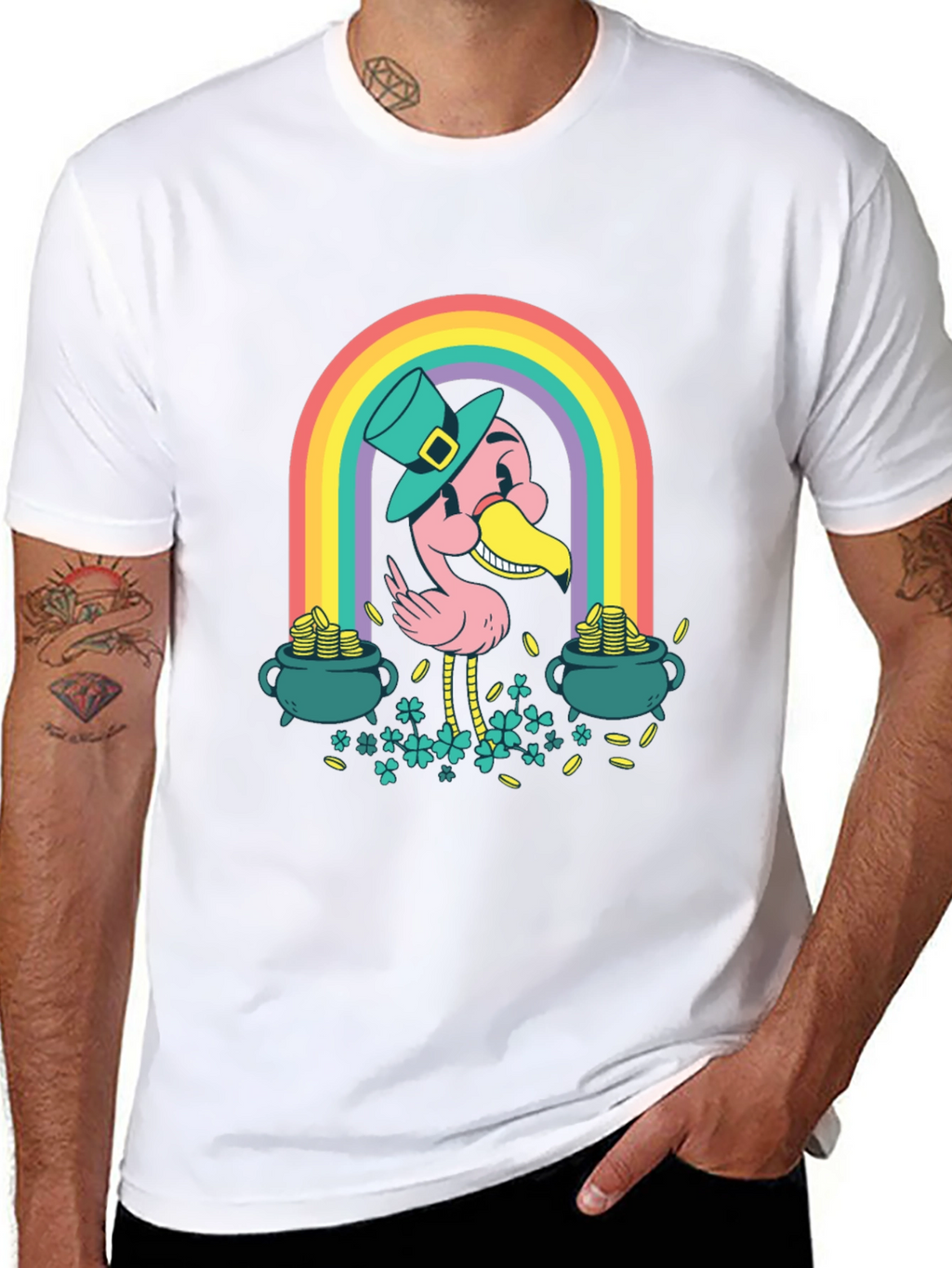 Lucky Flamingo Rainbow St. Patricks Day T-Shirt