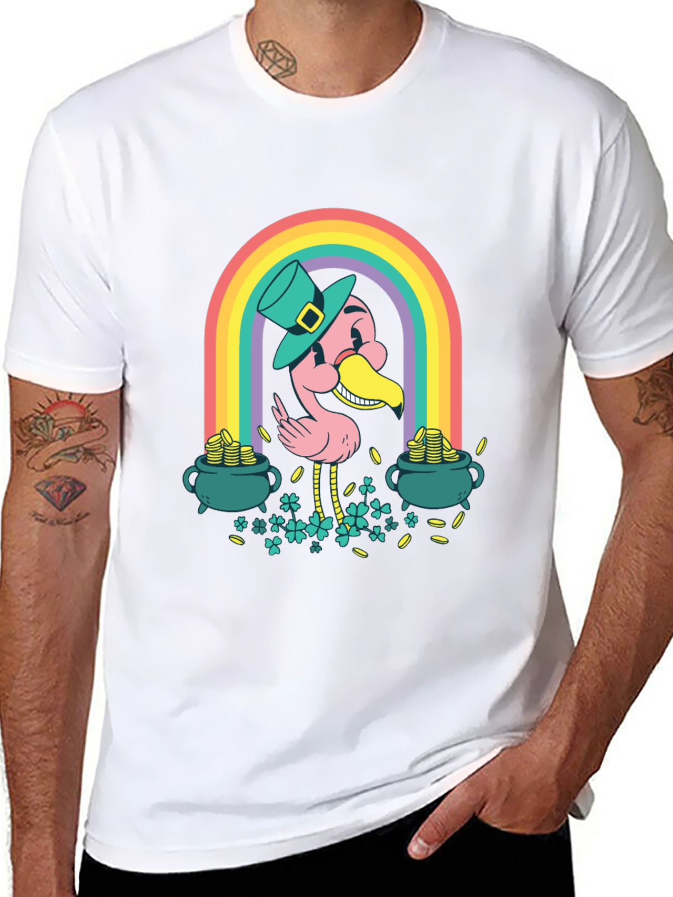 Lucky Flamingo Rainbow St. Patricks Day T-Shirt