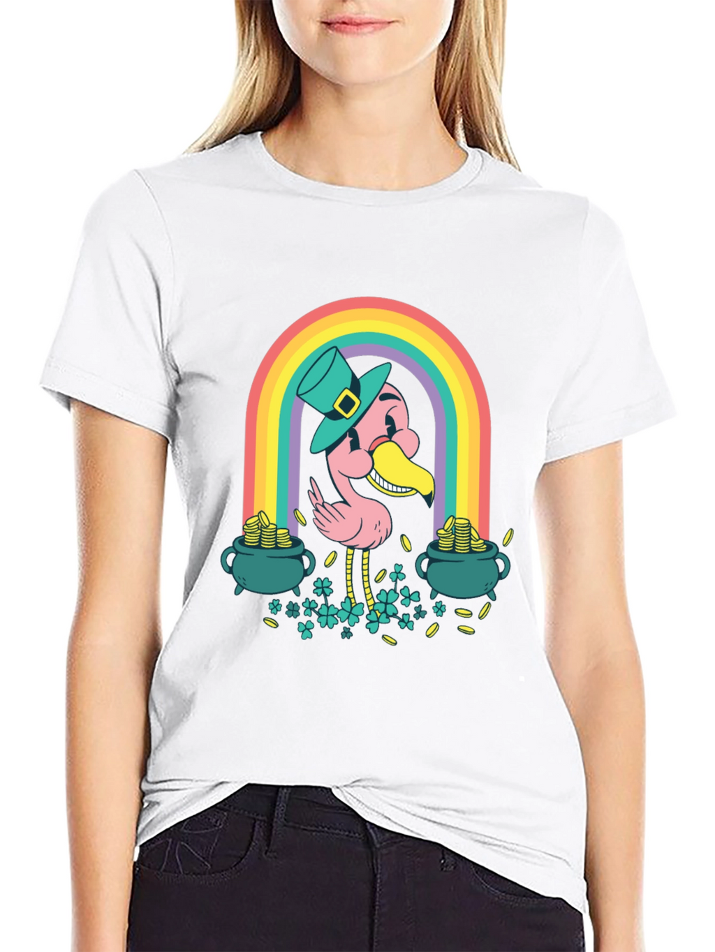 Lucky Flamingo Rainbow St. Patricks Day T-Shirt