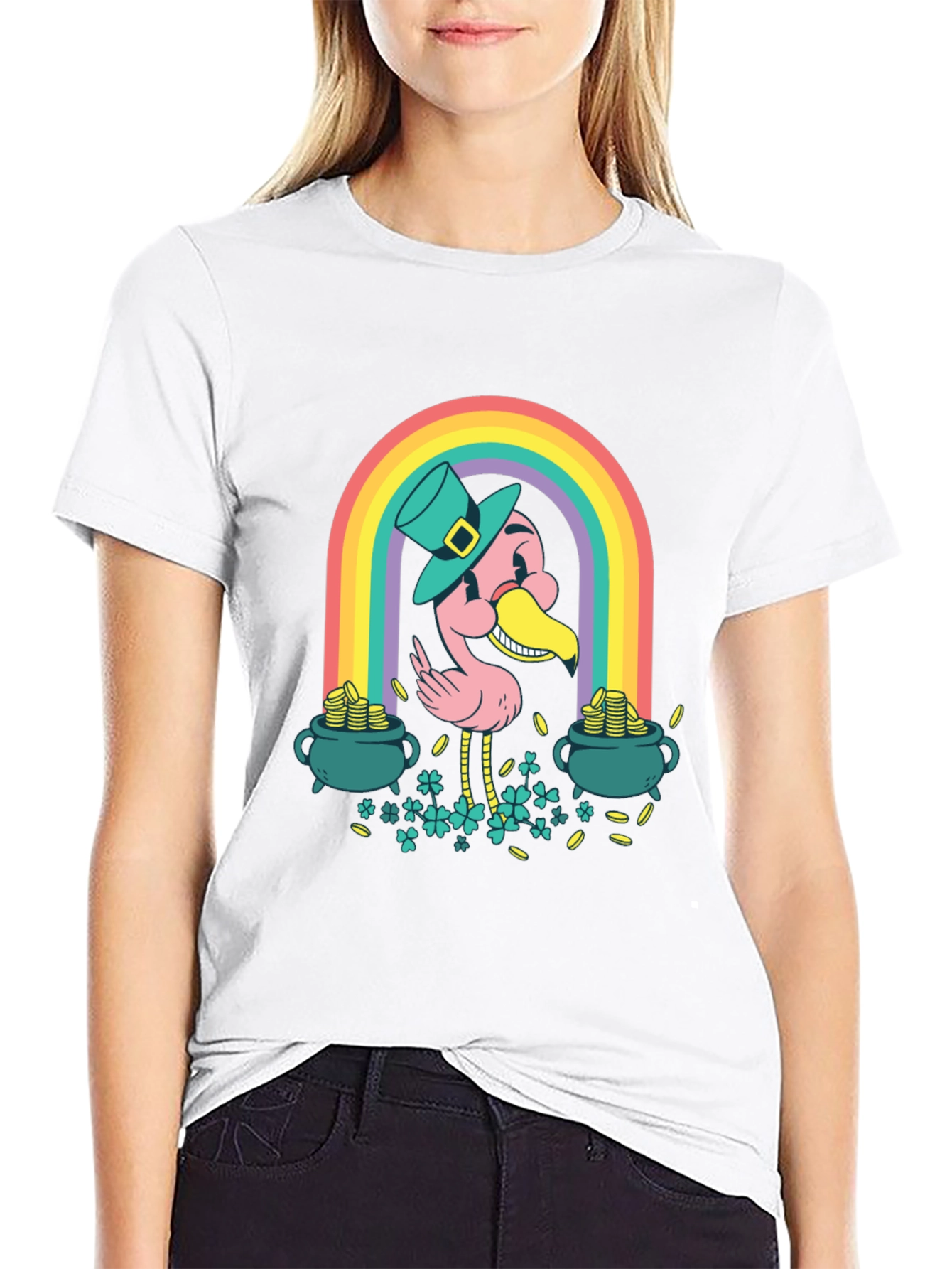 Lucky Flamingo Rainbow St. Patricks Day T-Shirt