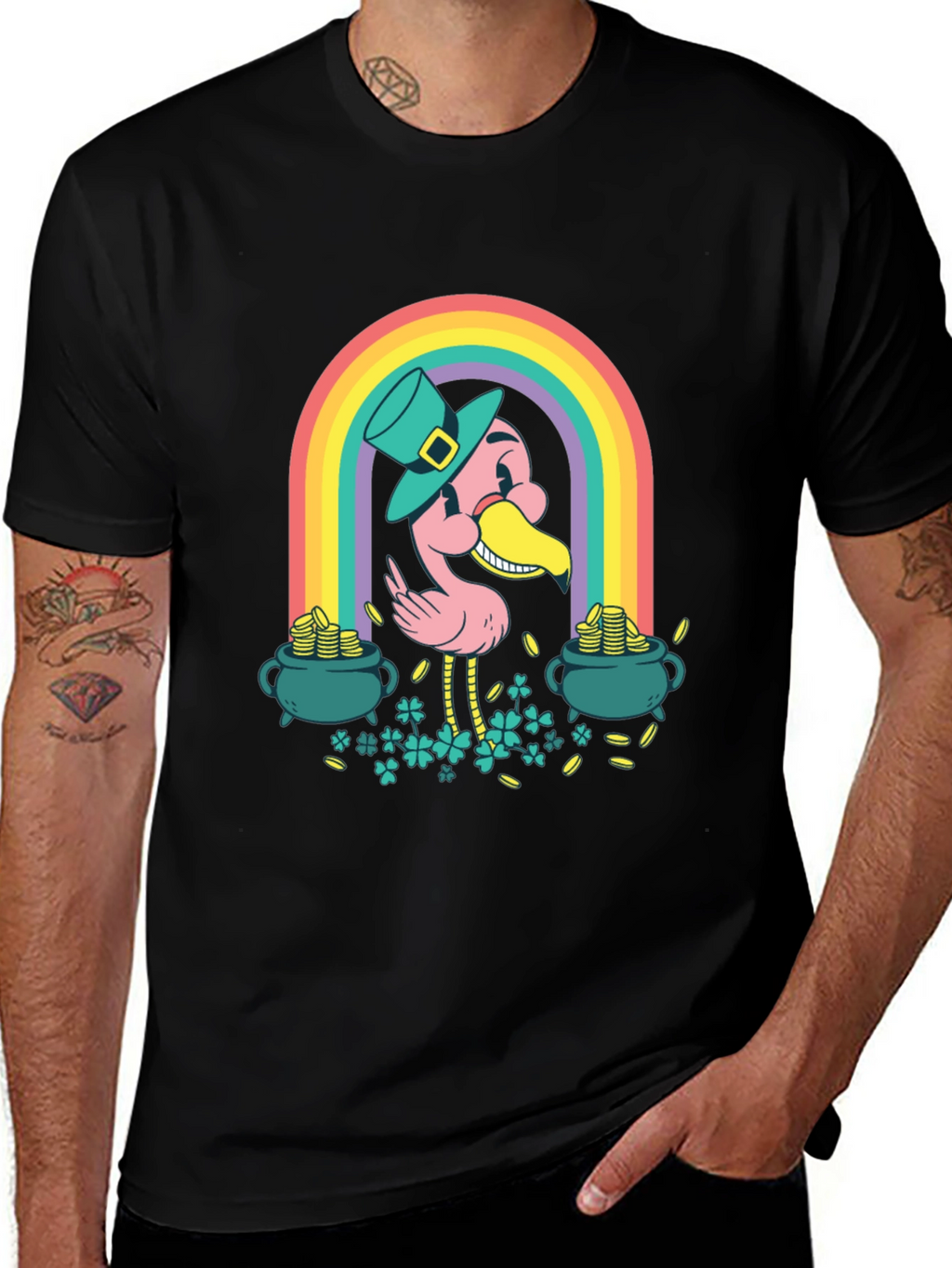 Lucky Flamingo Rainbow St. Patricks Day T-Shirt