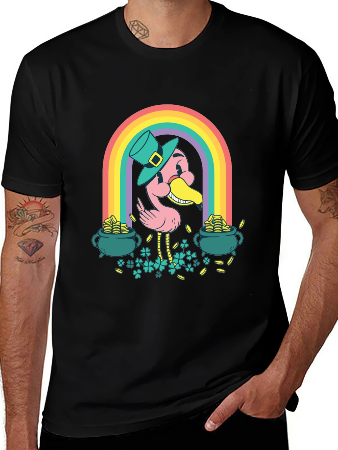 Lucky Flamingo Rainbow St. Patricks Day T-Shirt