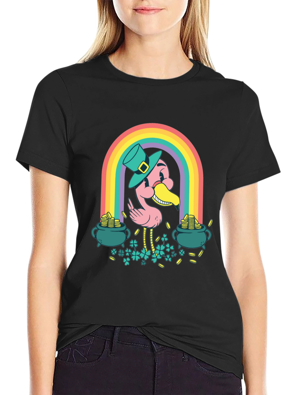 Lucky Flamingo Rainbow St. Patricks Day T-Shirt