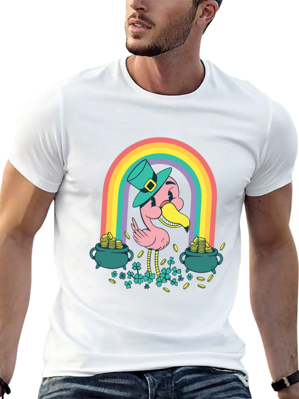 Lucky Flamingo Rainbow St. Patricks Day T-Shirt