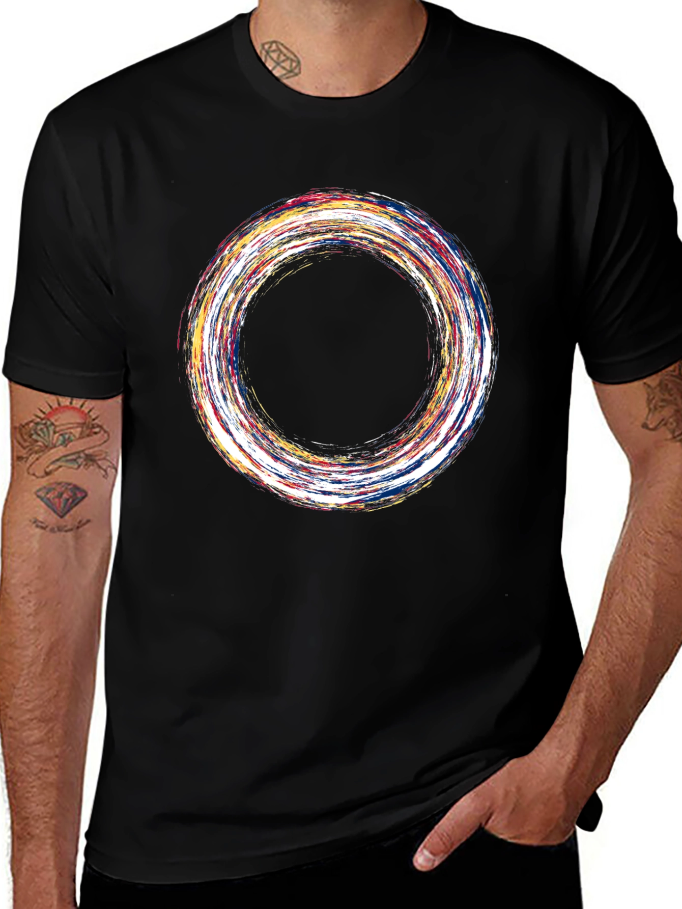 Abstract Circle Graphic Tee - Soft Black Cotton