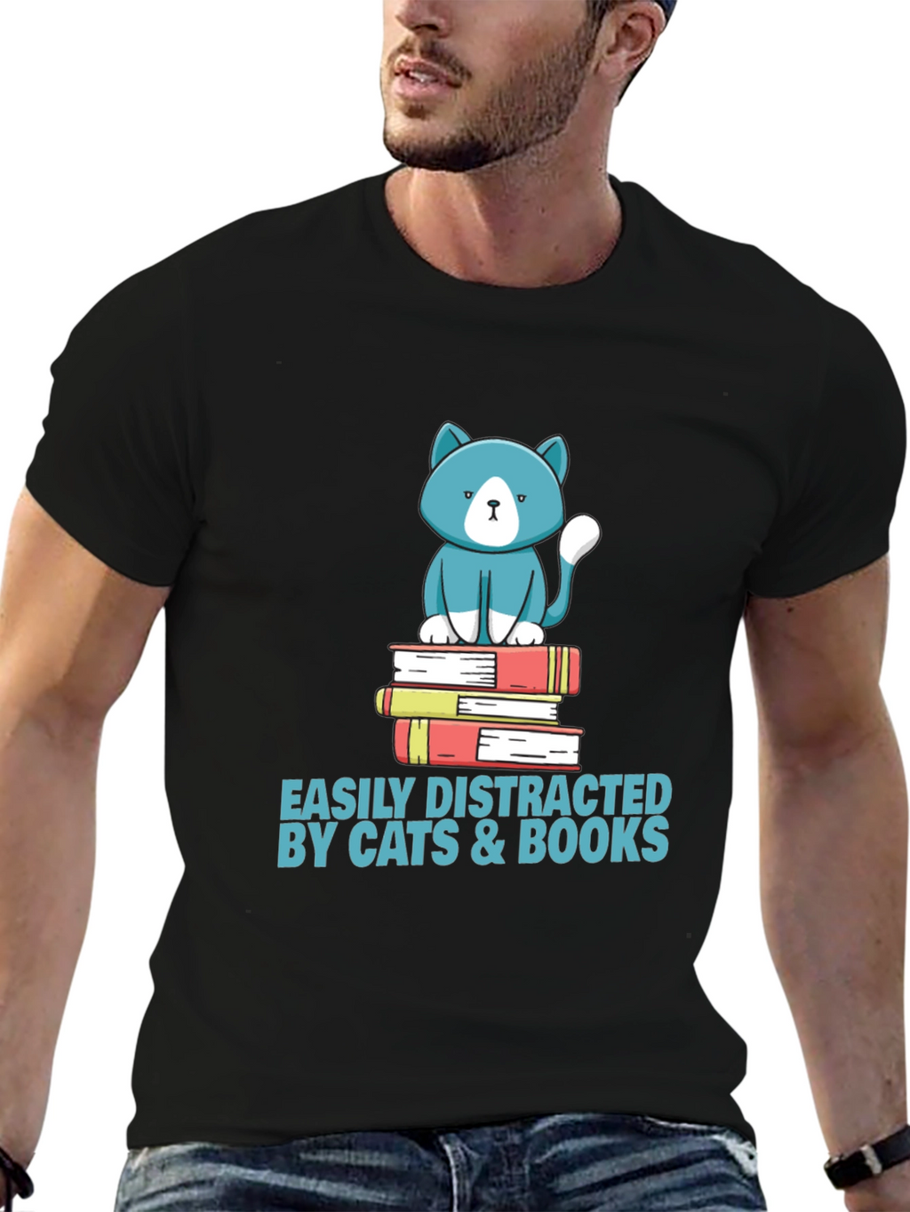 Easily Distracted by Cats & Books T-Shirt
