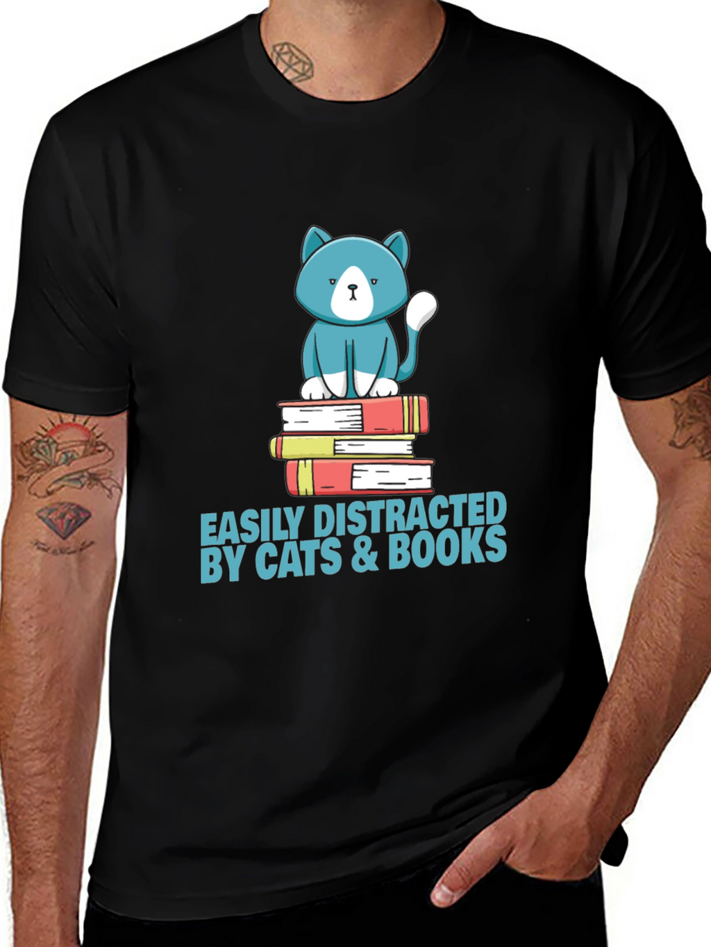 Easily Distracted by Cats & Books T-Shirt