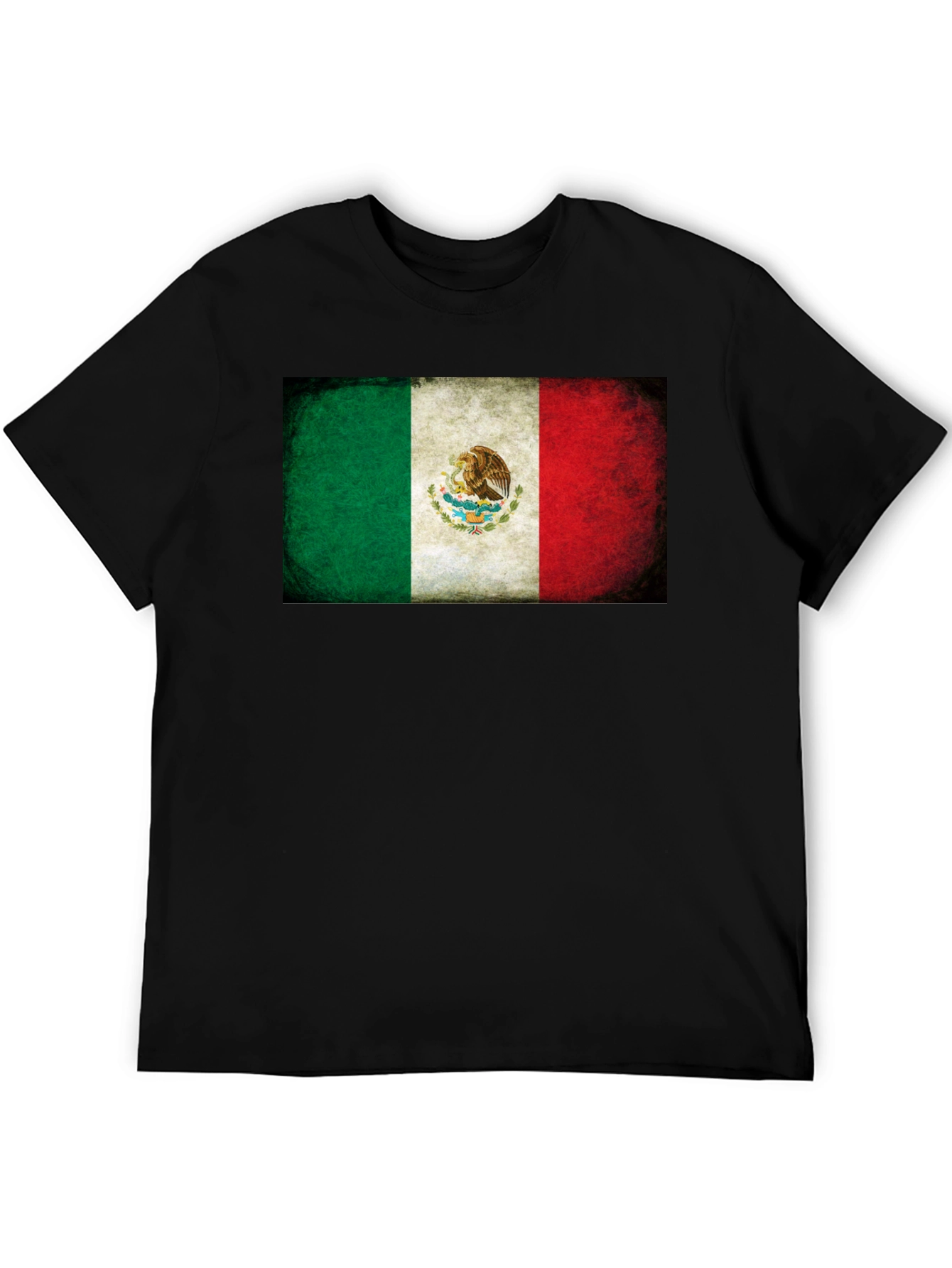 Mexico Flag Graphic Tee - Black Crew Neck T-Shirt