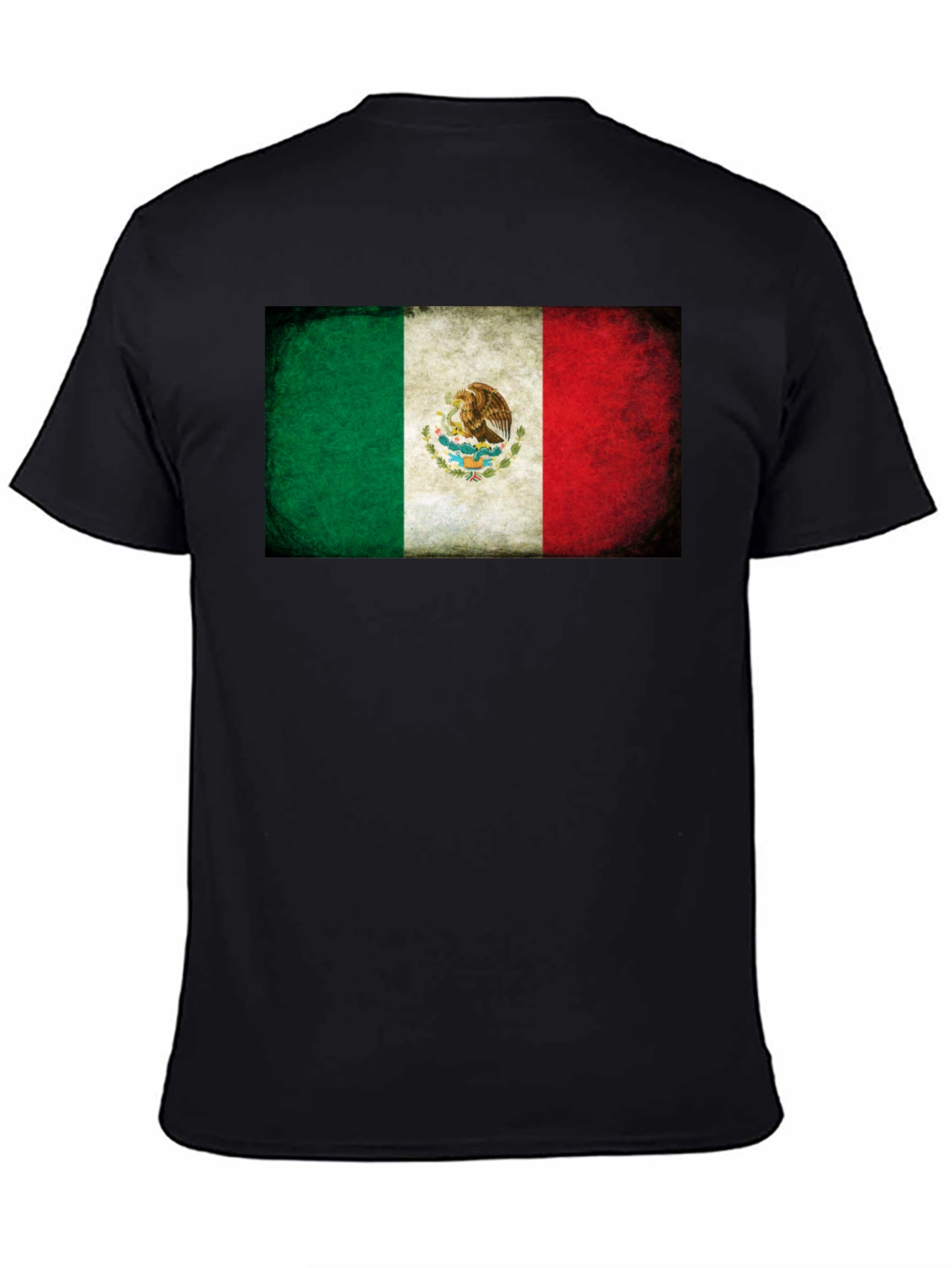 Mexico Flag Graphic Tee - Black Crew Neck T-Shirt