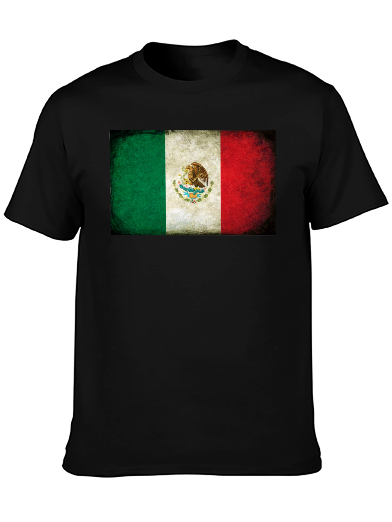 Mexico Flag Graphic Tee - Black Crew Neck T-Shirt