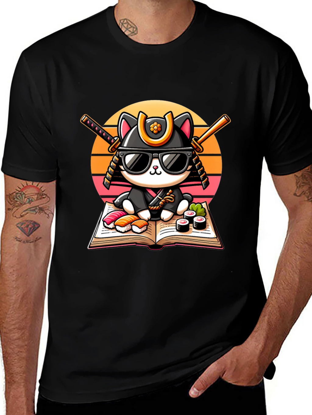 Sushi Cat T-Shirt - Samurai Kitten Tee