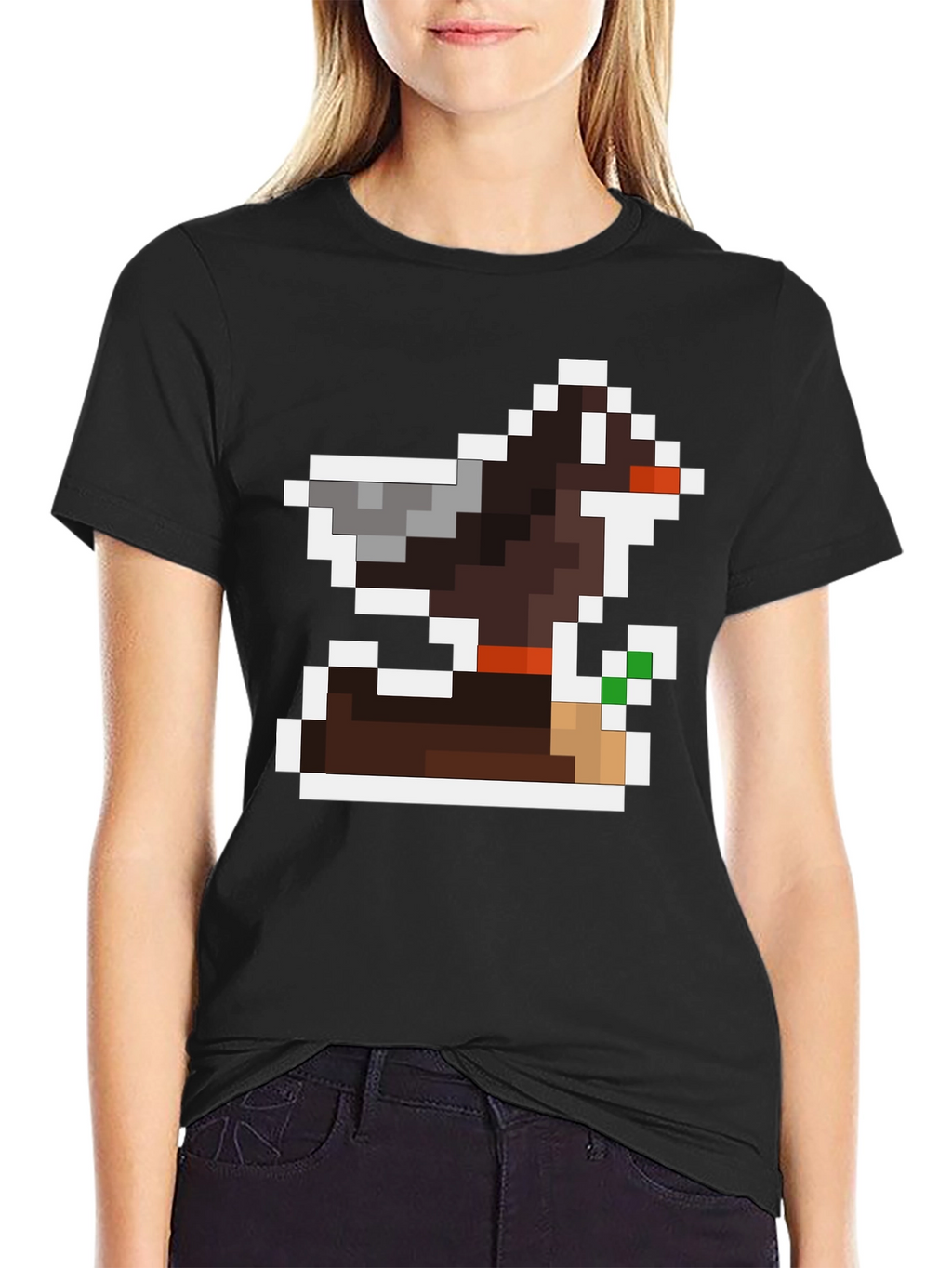 Pixel Art Dog Black T-Shirt