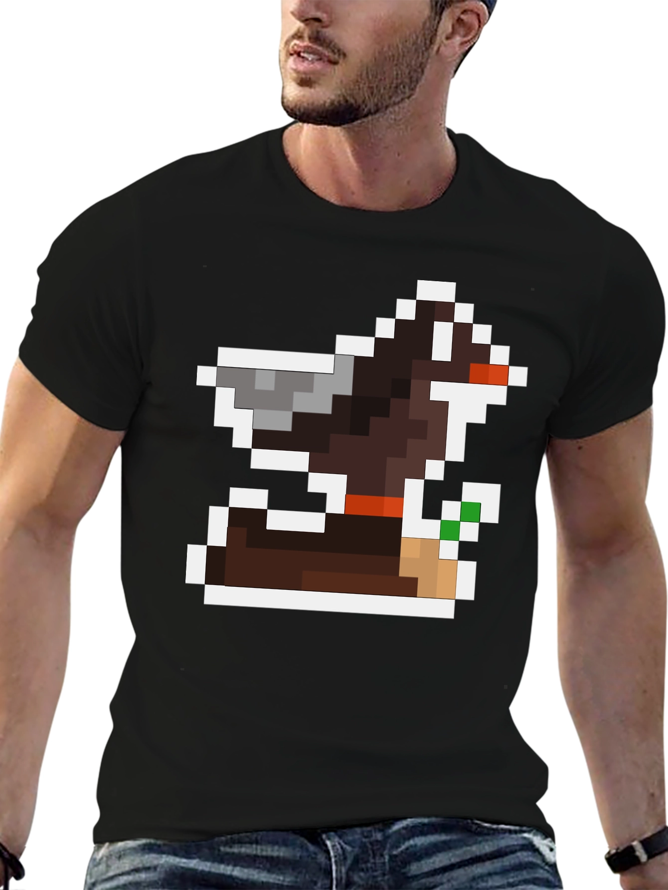 Pixel Art Dog Black T-Shirt