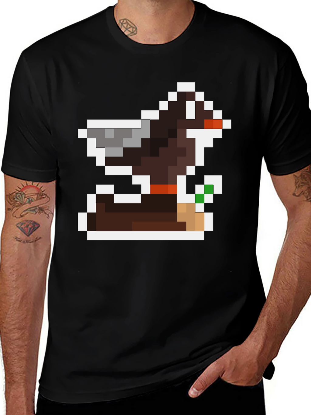 Pixel Art Dog Black T-Shirt