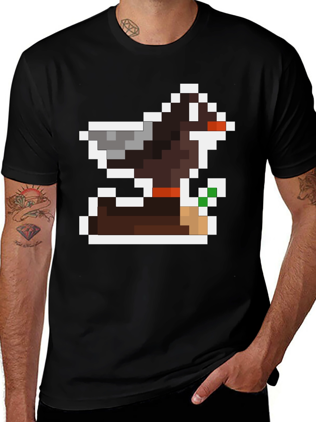 Pixel Art Dog Black T-Shirt