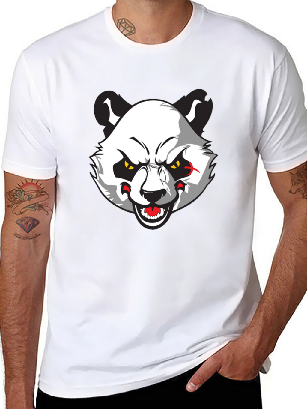 Mens Black T-Shirt with Angry Panda Graphic