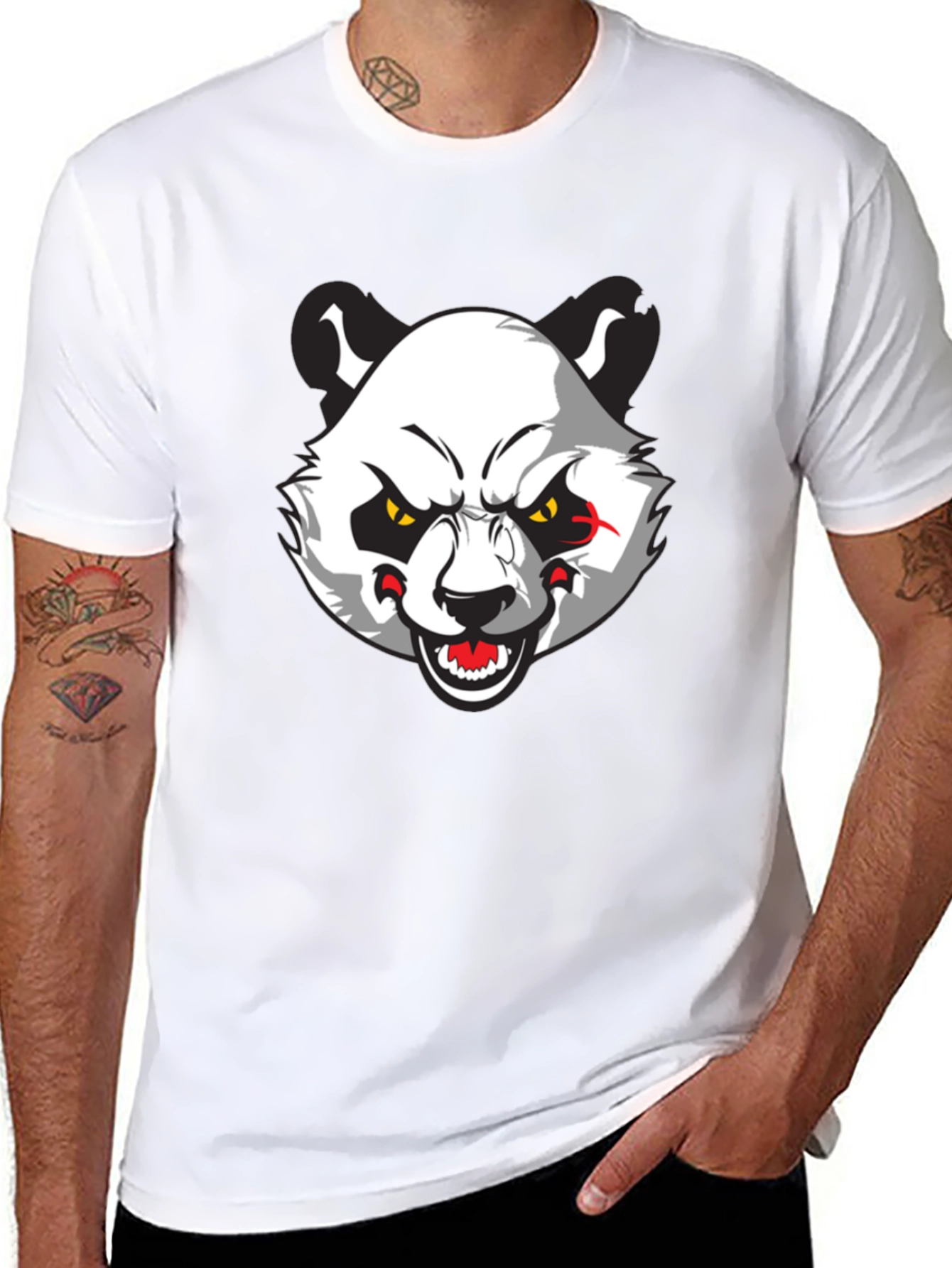 Mens Black T-Shirt with Angry Panda Graphic