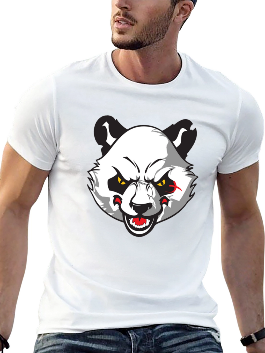 Mens Black T-Shirt with Angry Panda Graphic