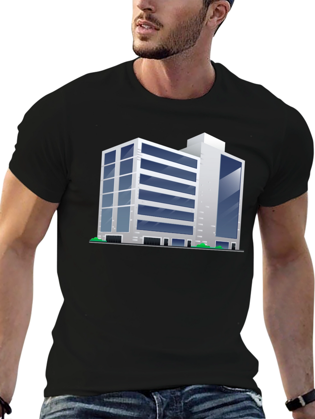 Modern Building Graphic Tee - Black T-Shirt