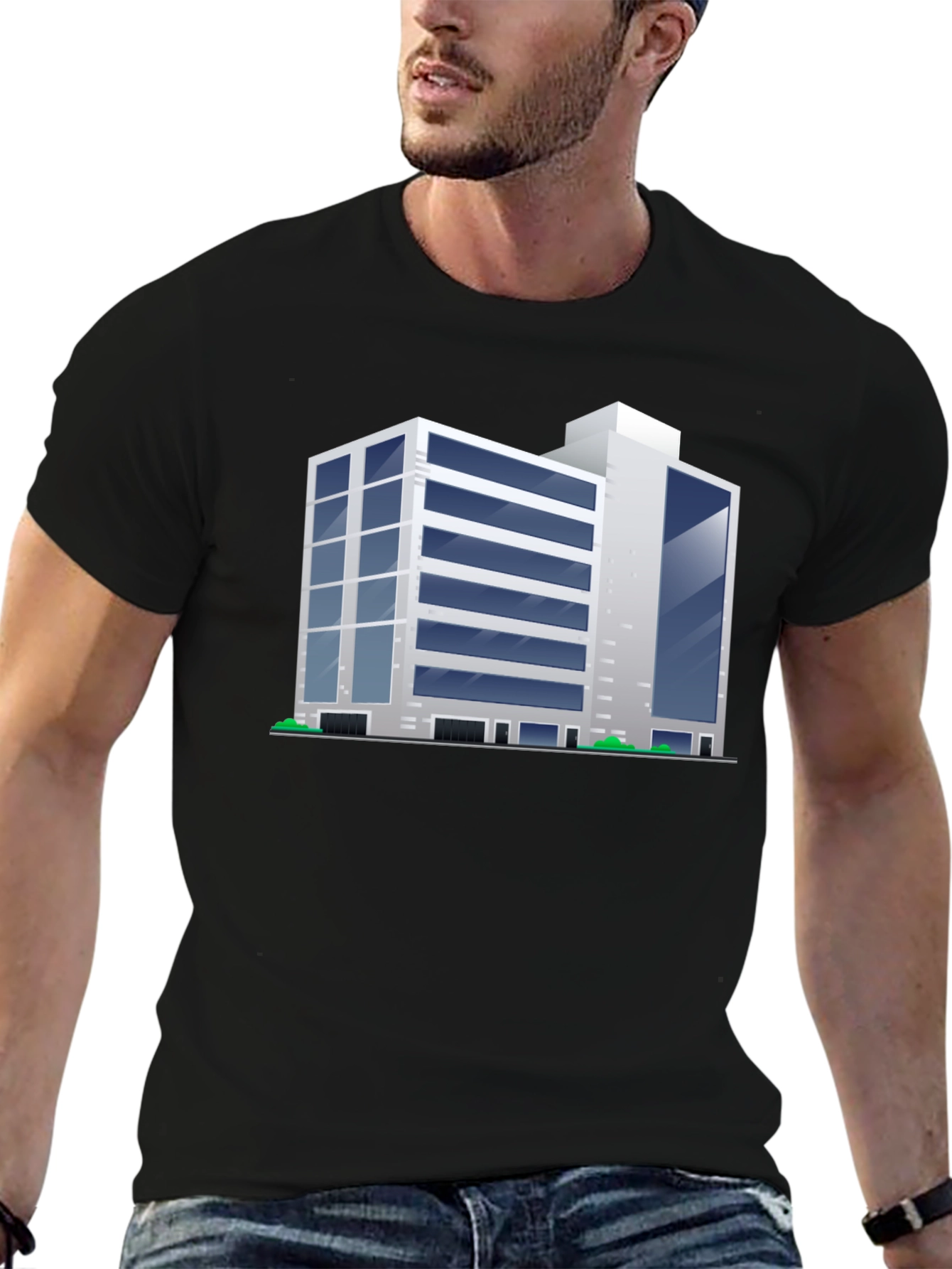 Modern Building Graphic Tee - Black T-Shirt