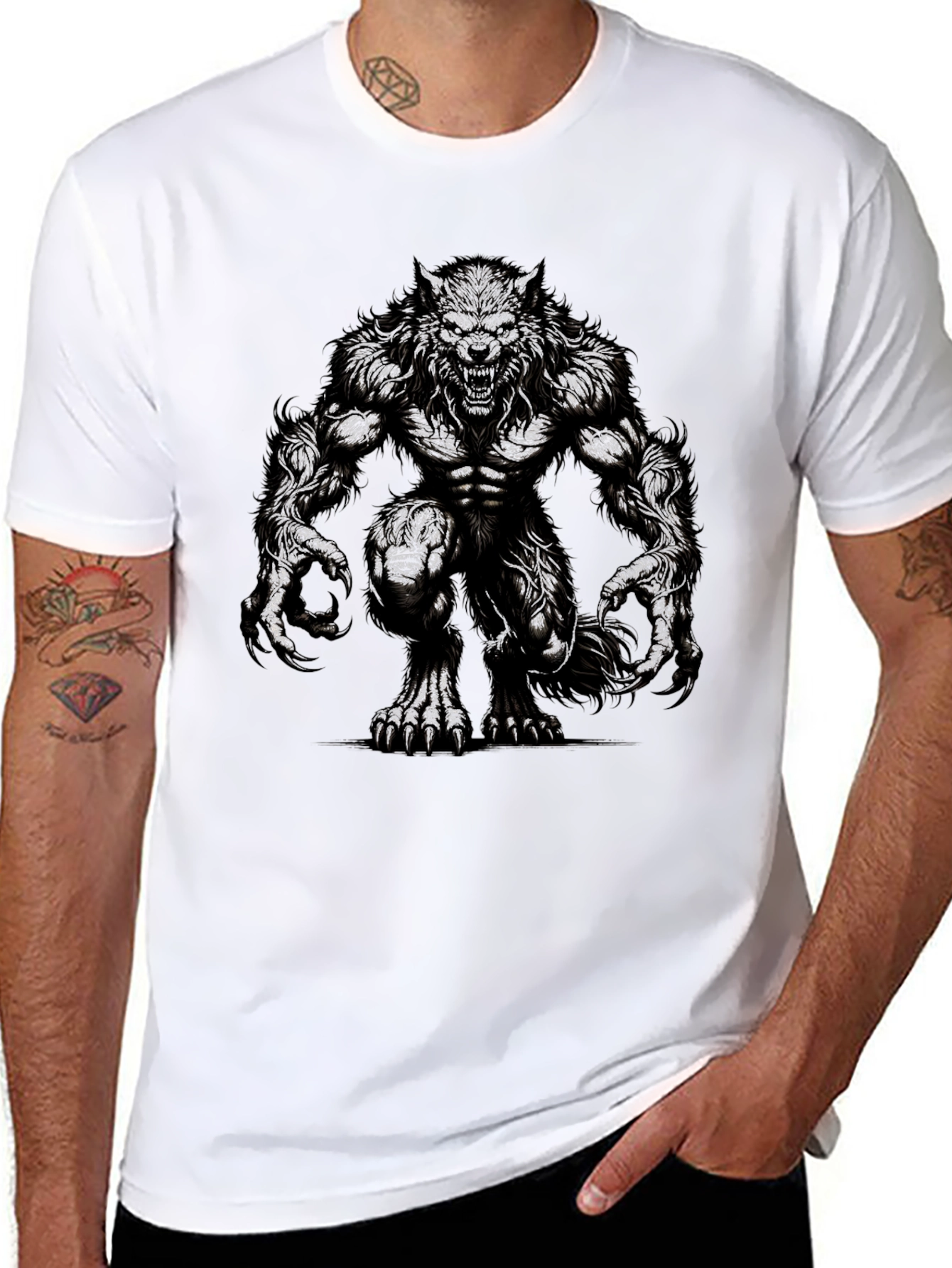 Werewolf Graphic Tee - Black Cotton T-Shirt