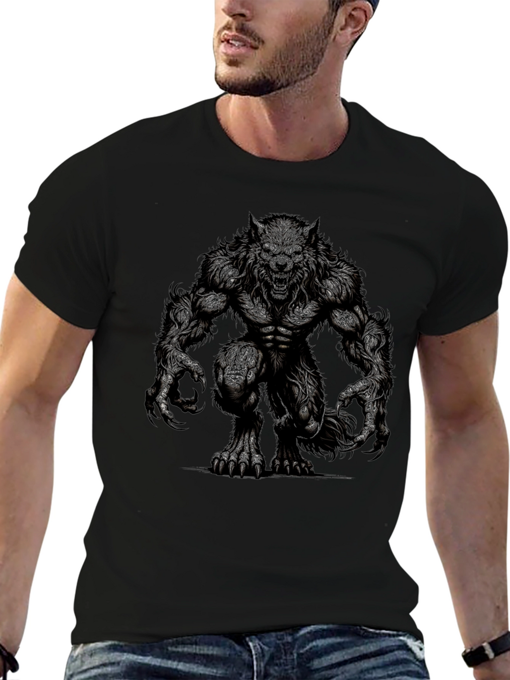 Werewolf Graphic Tee - Black Cotton T-Shirt