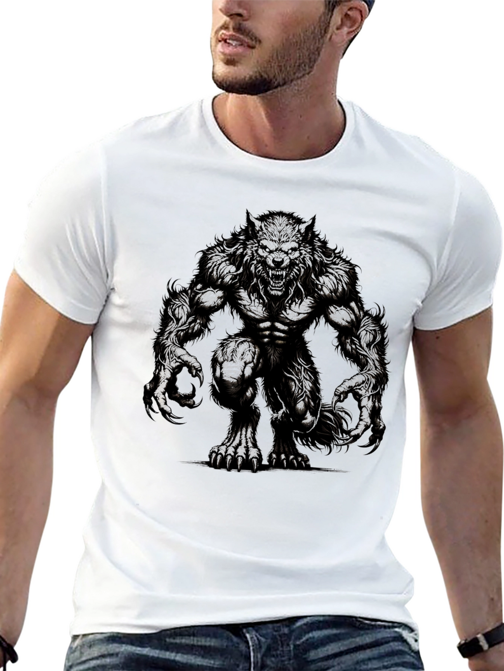Werewolf Graphic Tee - Black Cotton T-Shirt