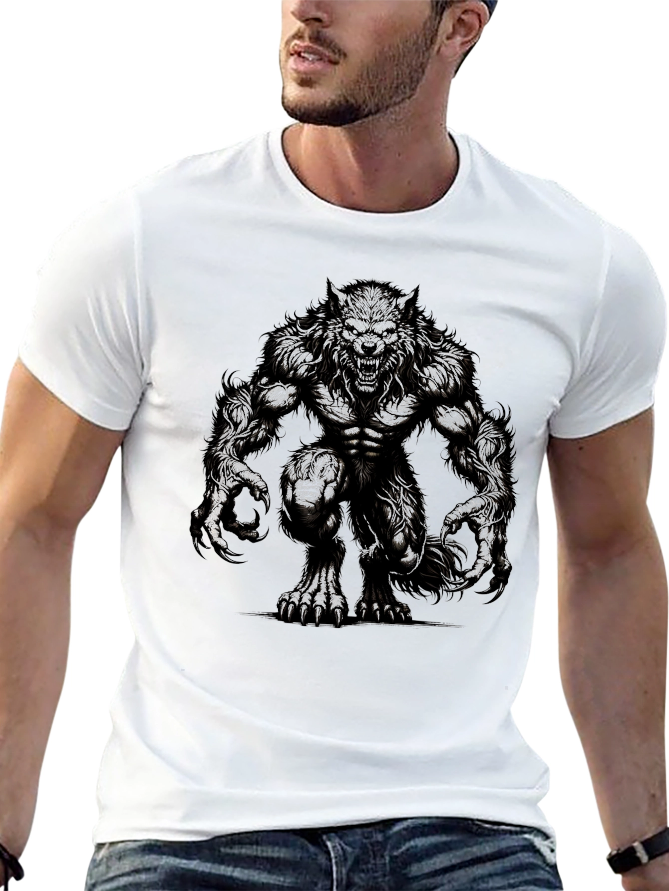 Werewolf Graphic Tee - Black Cotton T-Shirt