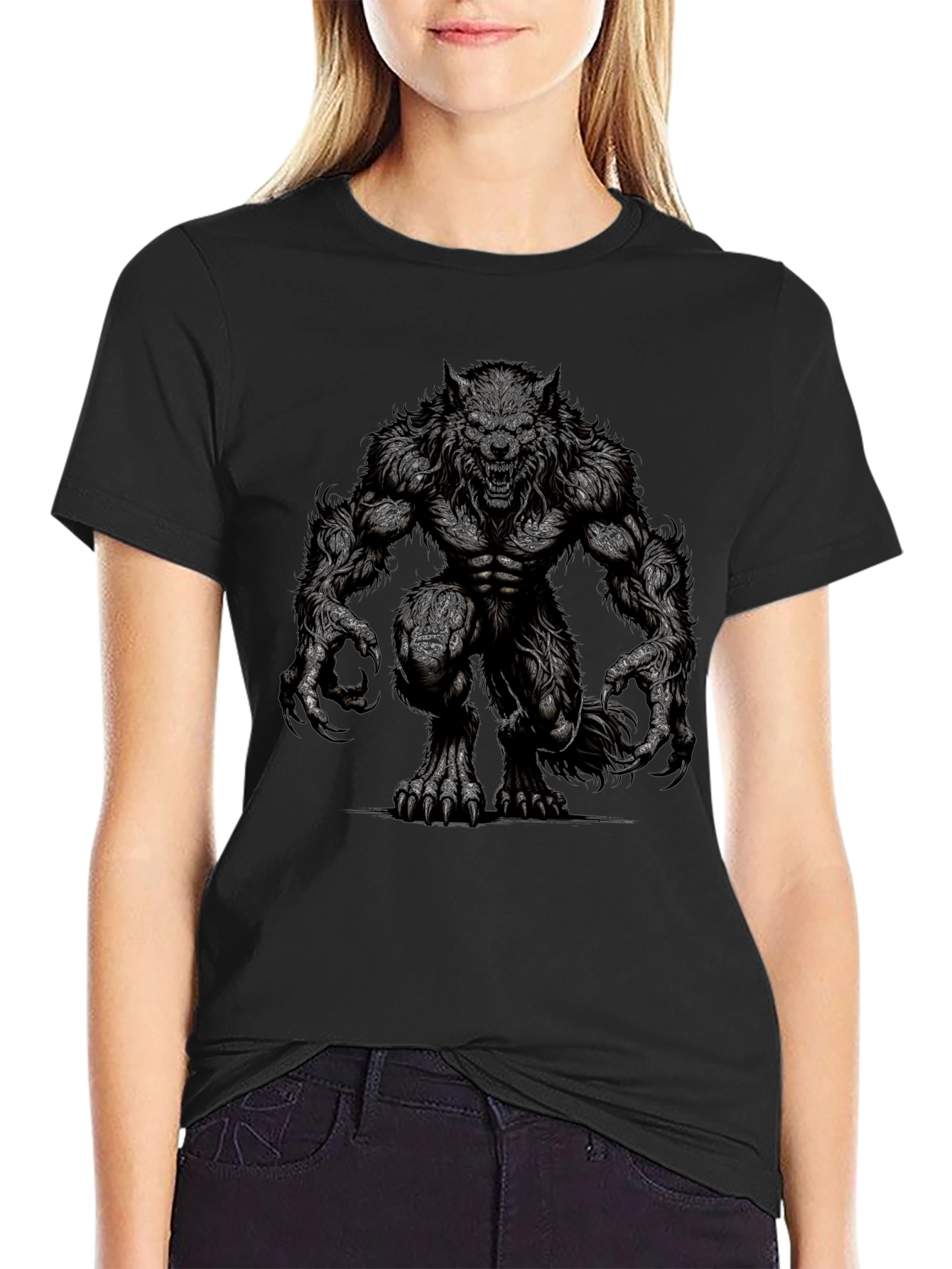 Werewolf Graphic Tee - Black Cotton T-Shirt