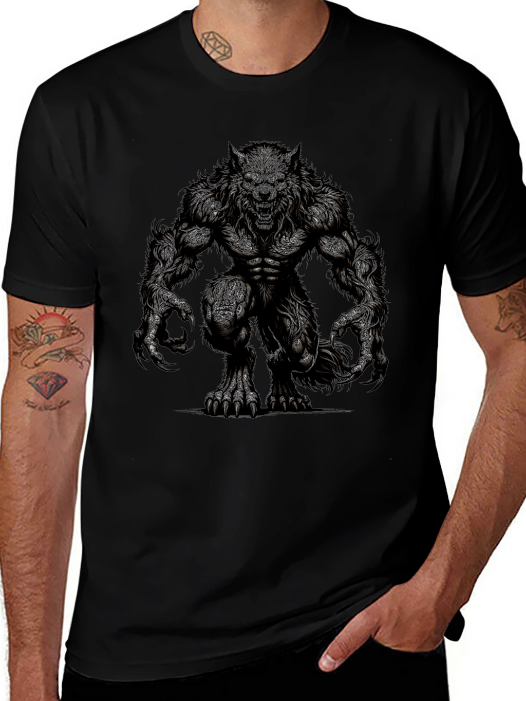 Werewolf Graphic Tee - Black Cotton T-Shirt