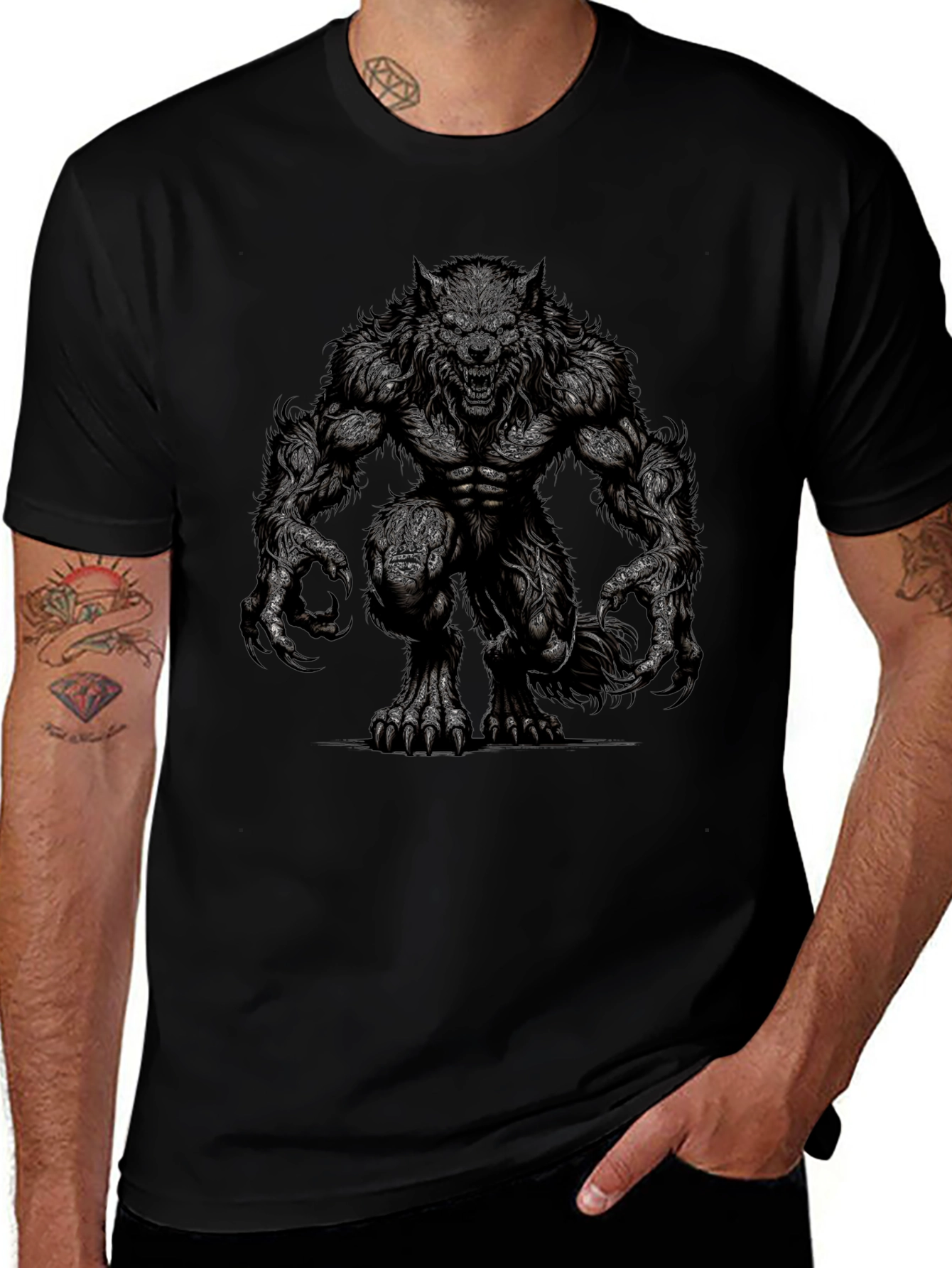 Werewolf Graphic Tee - Black Cotton T-Shirt