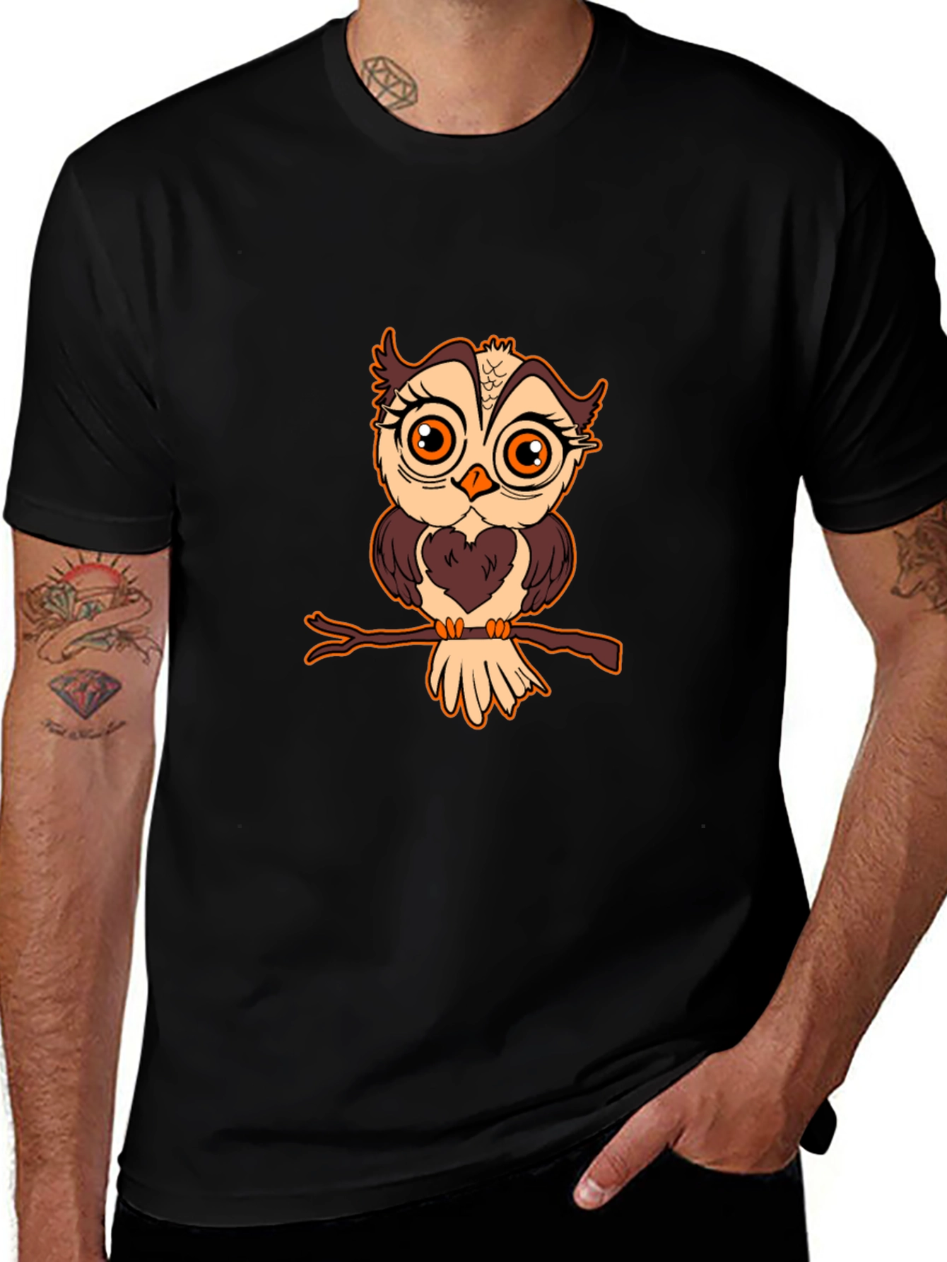 Owl Graphic Print Tee - Unisex Cotton Blend