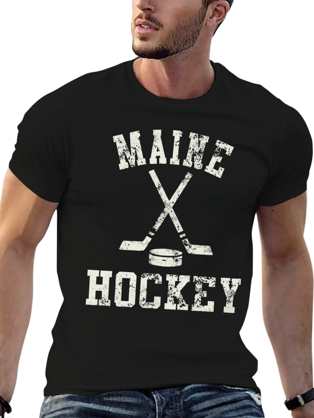 Maine Hockey T-Shirt - Distressed Graphic Tee