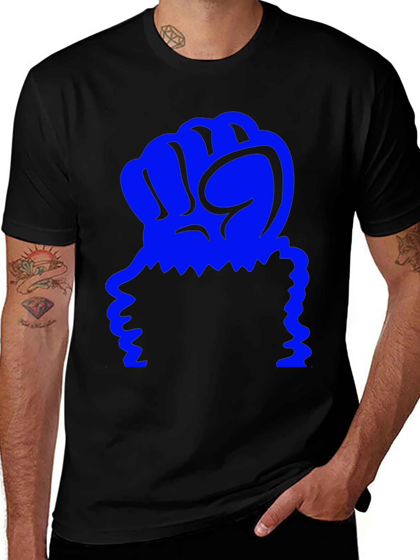 Graphic Tee - Blue Fist on Black Shirt