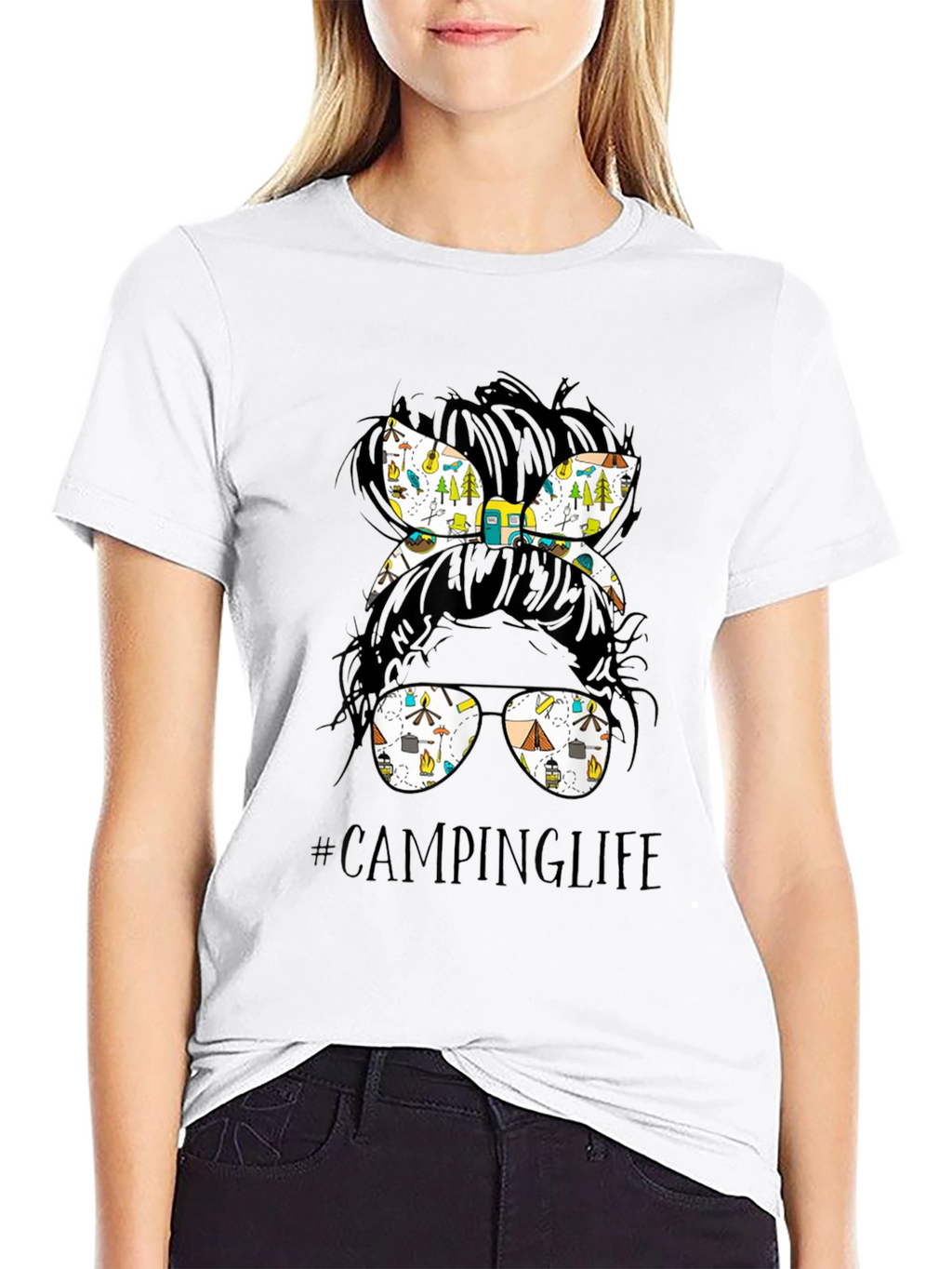 Camping Life Messy Bun T-Shirt