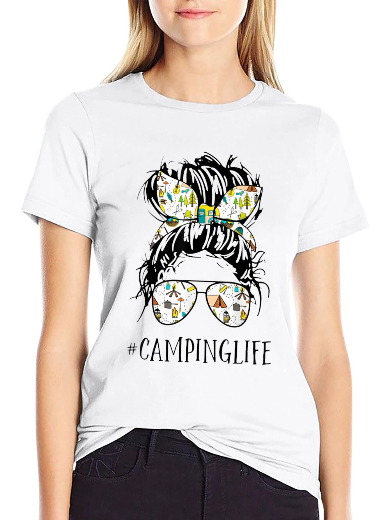Camping Life Messy Bun T-Shirt