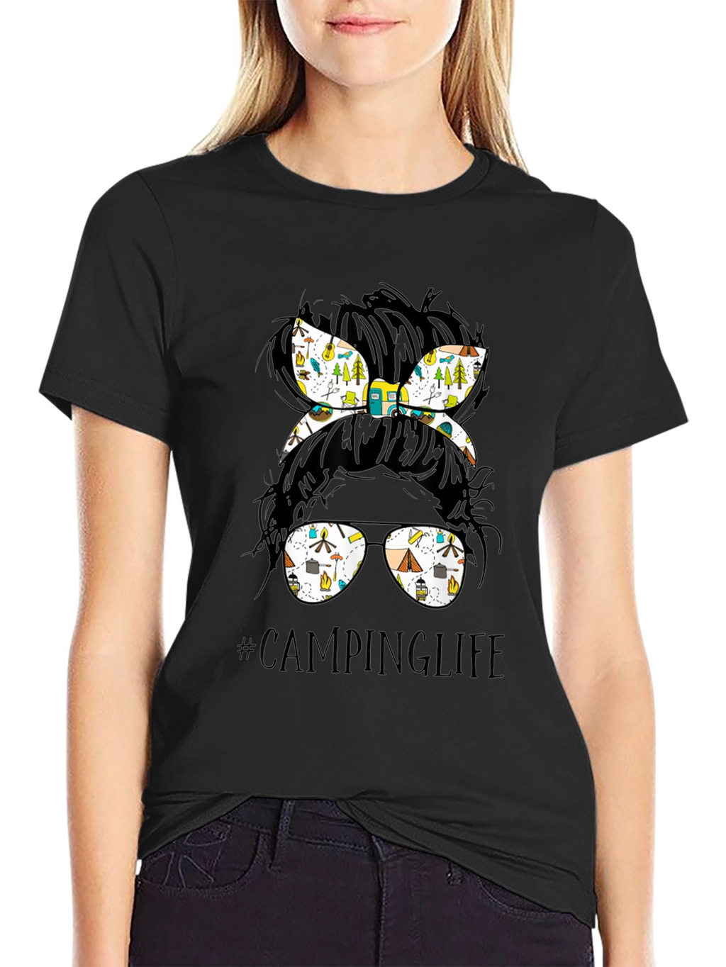 Camping Life Messy Bun T-Shirt
