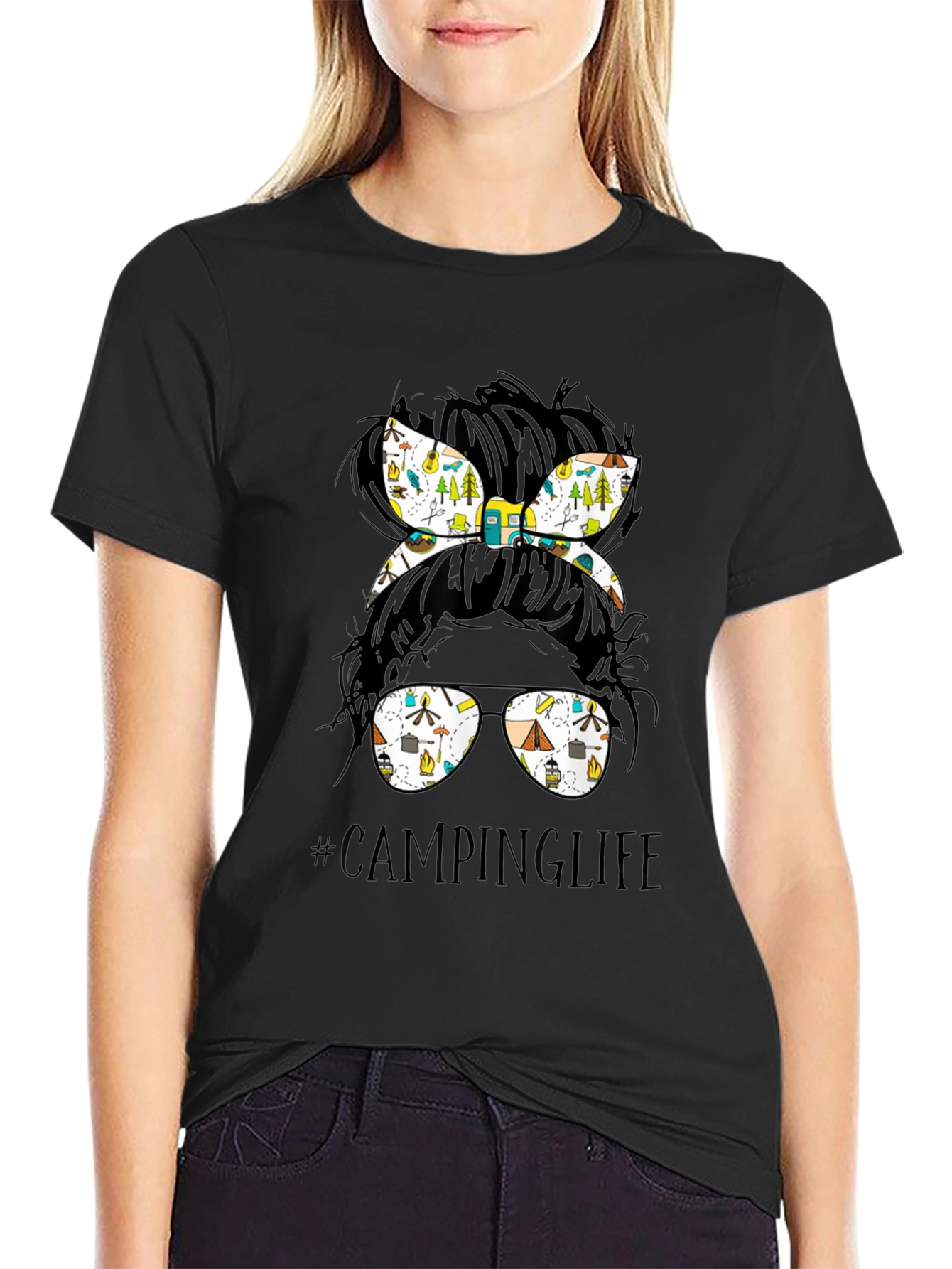 Camping Life Messy Bun T-Shirt