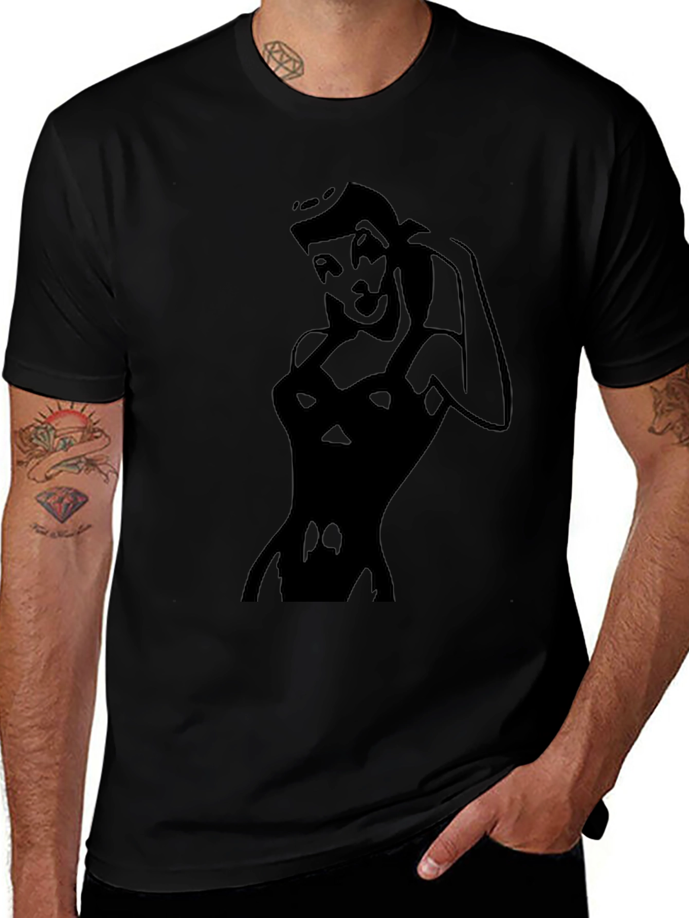 Vintage Pin-Up Girl Graphic Tee - Classic Black T-Shirt