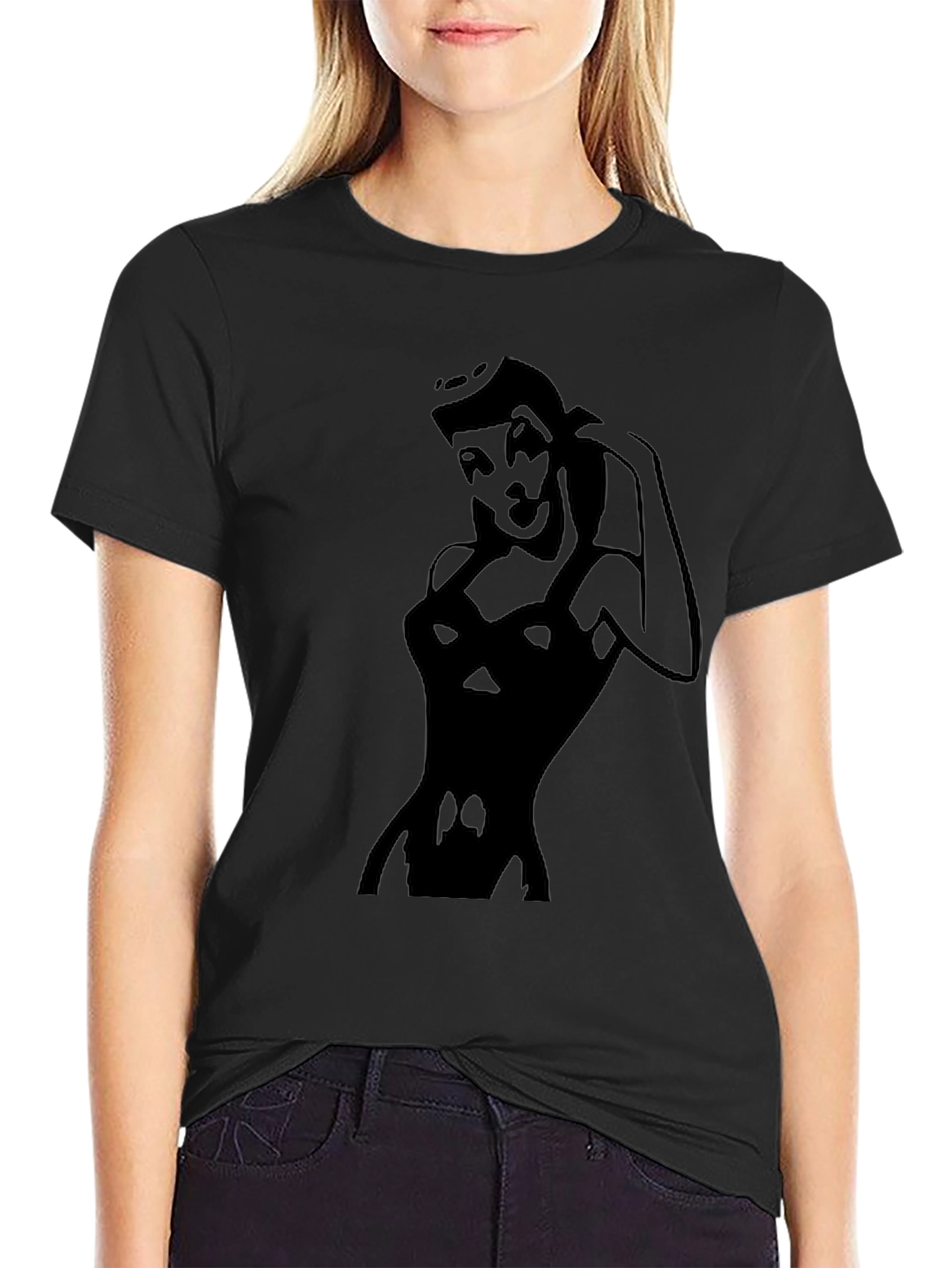 Vintage Pin-Up Girl Graphic Tee - Classic Black T-Shirt