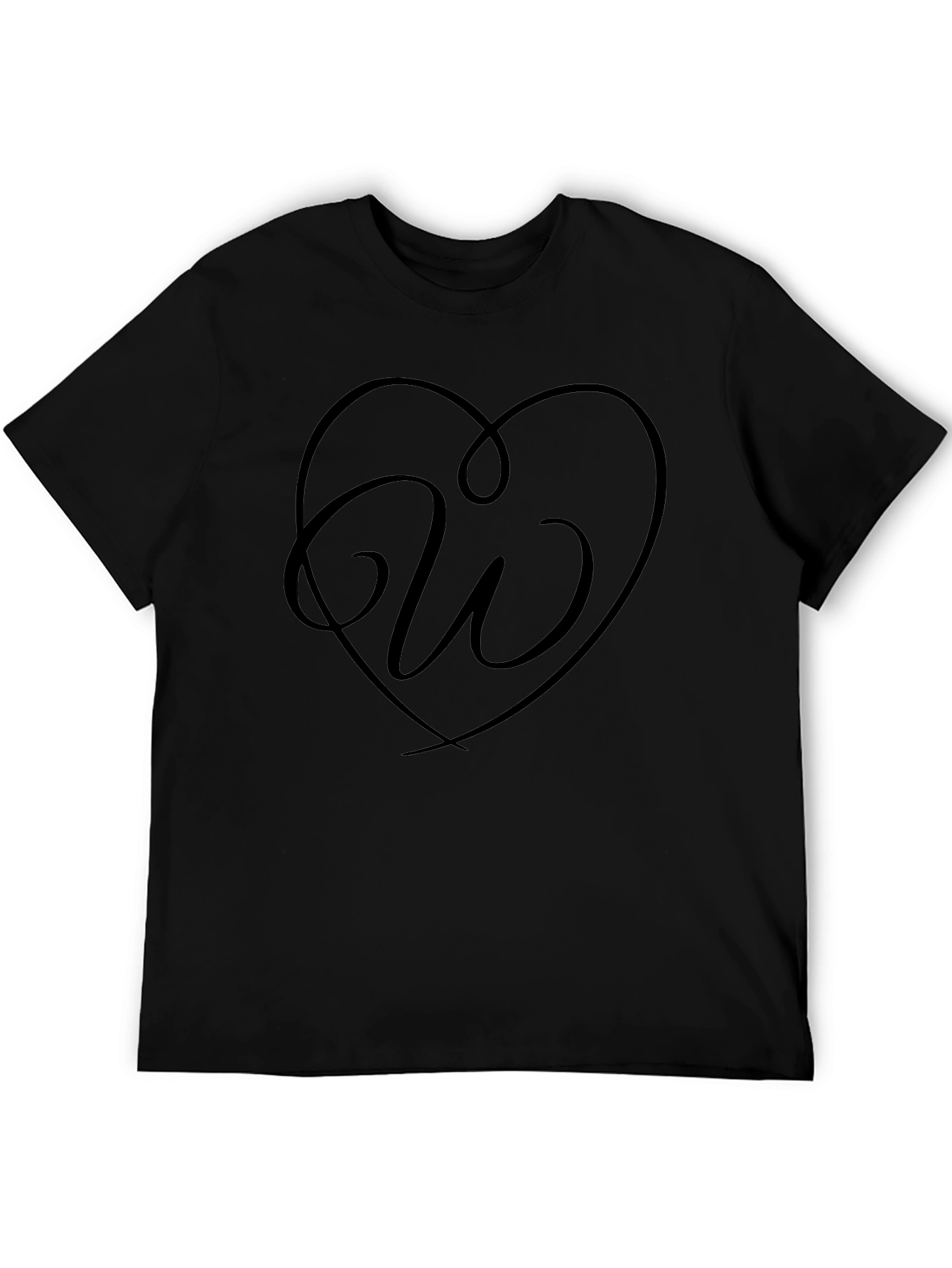 Heart Initial W Graphic Black T-Shirt