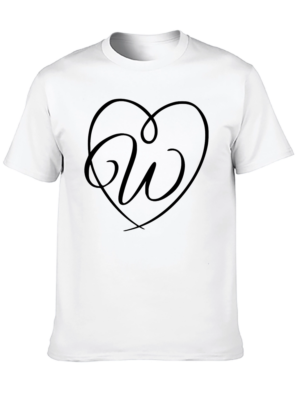Heart Initial W Graphic Black T-Shirt