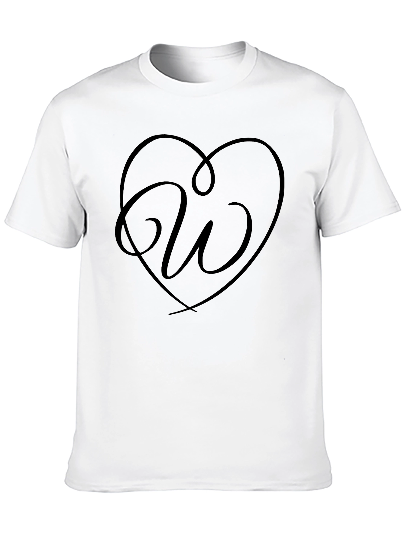 Heart Initial W Graphic Black T-Shirt