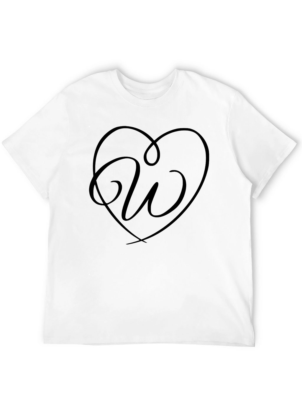 Heart Initial W Graphic Black T-Shirt