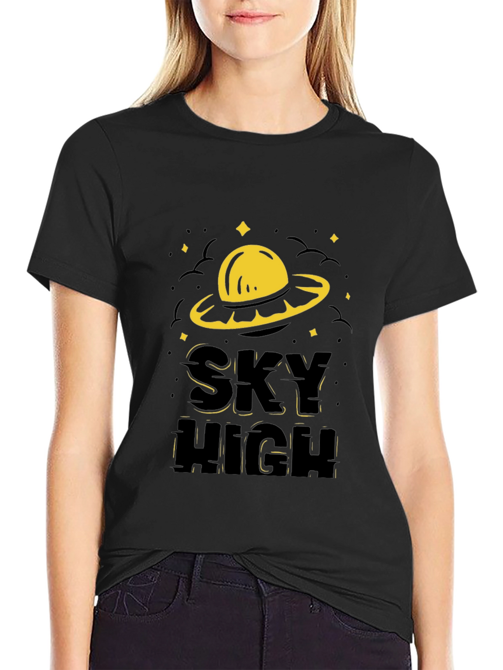 Sky High UFO Graphic T-Shirt - Black